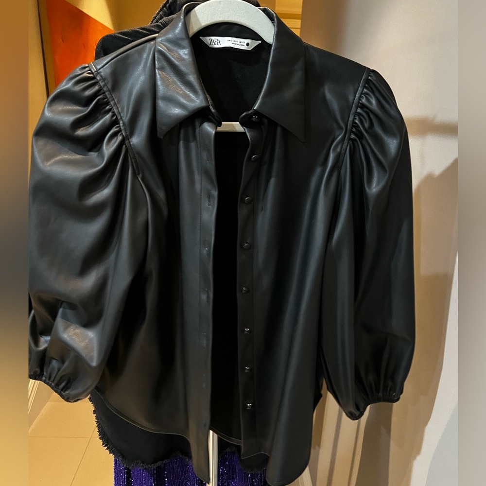 Zara long sleeve leather shirt